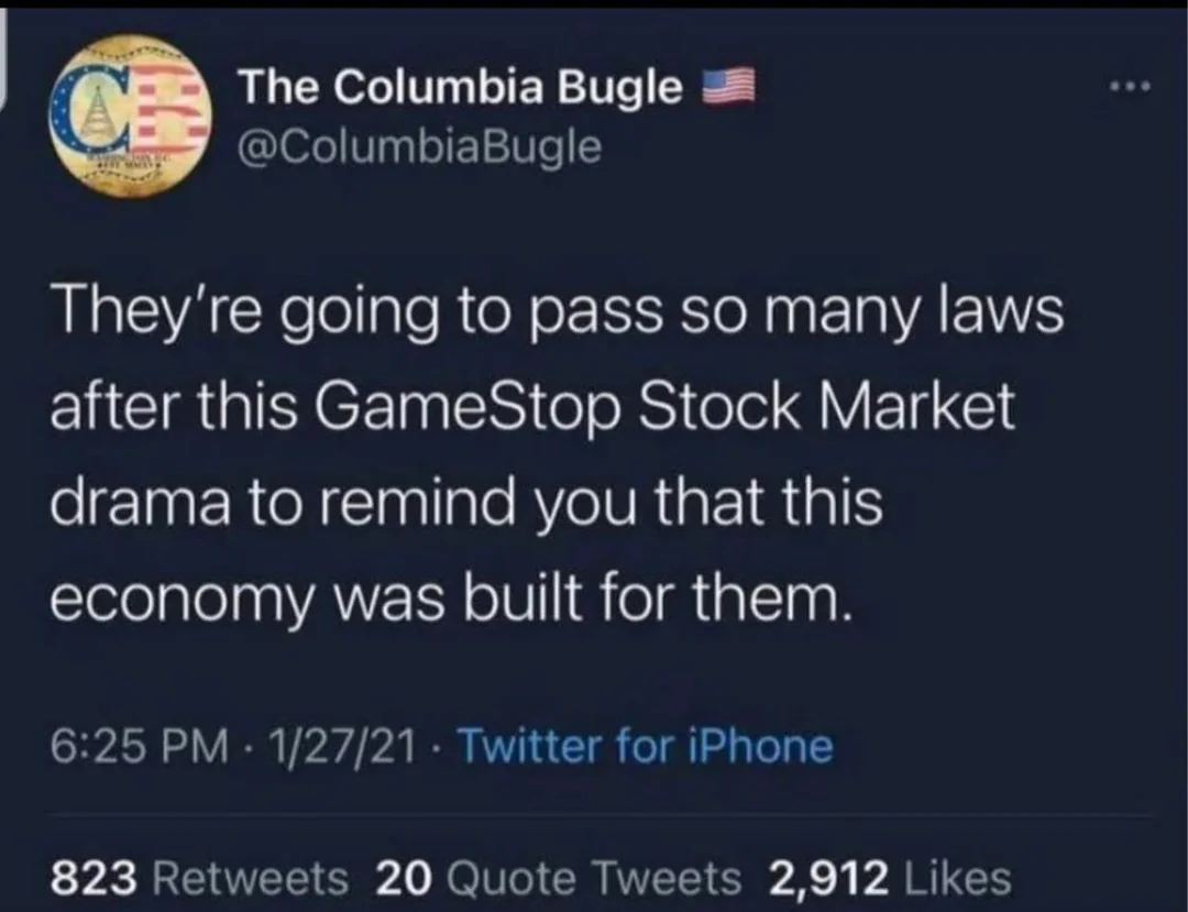A reminder: They are going to pass so many laws after this GameStop situation...
