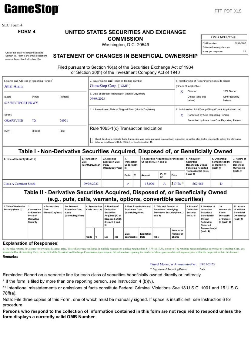GameStop Buy: Additionally, board member Allain Attal buys 15,000 shares