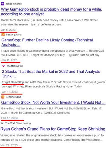 Forget GameStop: A tiny snapshot of articles from Jan 2023 thru March 2023 that keep getting pushed daily out about why you should not invest in GameStop.