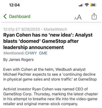 Forget GameStop: Just one of MANY stories published immediately after the announcement of new CEO Ryan Cohen.