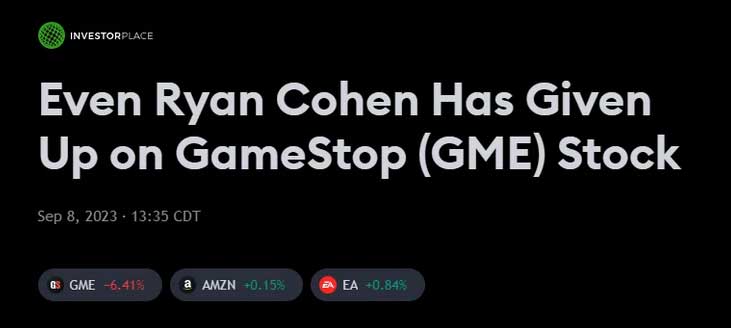 Forget Gamestop: After buying about $10 million worth of share just 3 months earlier, and now owning close to $1 Billion in GameStop shares, media reports Ryan Cohen has given up. Just 3 weeks later, Ryan Cohen is officially elected as CEO of GameStop.