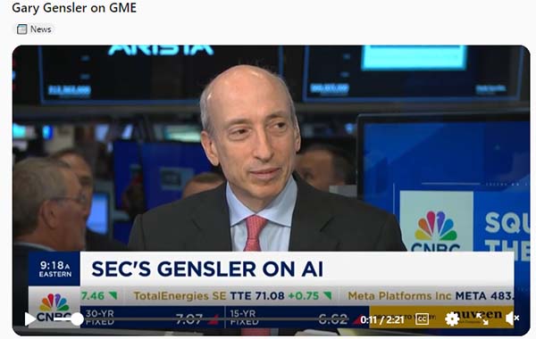 Gary Gensler, the head of the SEC goes on CNBC talking about hypothetical GameStop and Keith Gill scenarios.